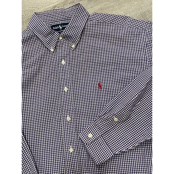 Polo Ralph Lauren Size XL Blake Button Down Shirt Purple Check Red Pony - Picture 1 of 9